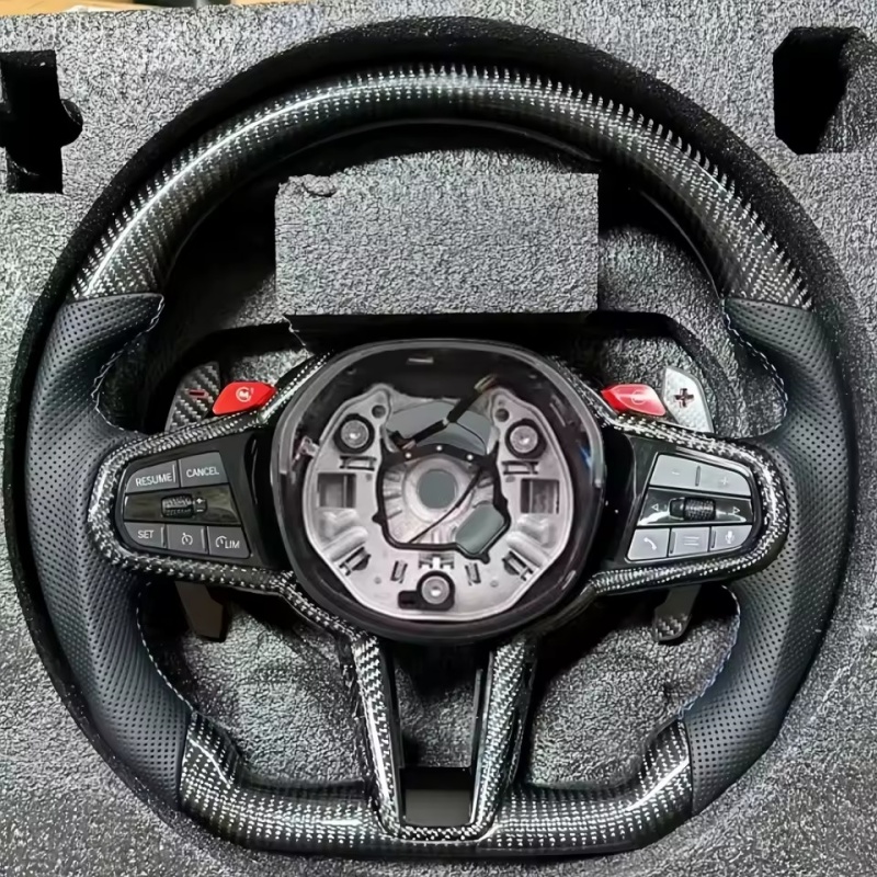 Car Accessories App - Auto stuurwiel carbon fiber leder voor
